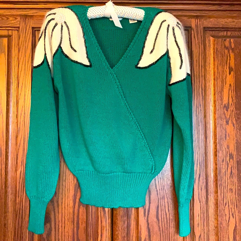 Vintage 90’s Sweater NWOT with beading and shoulder pads